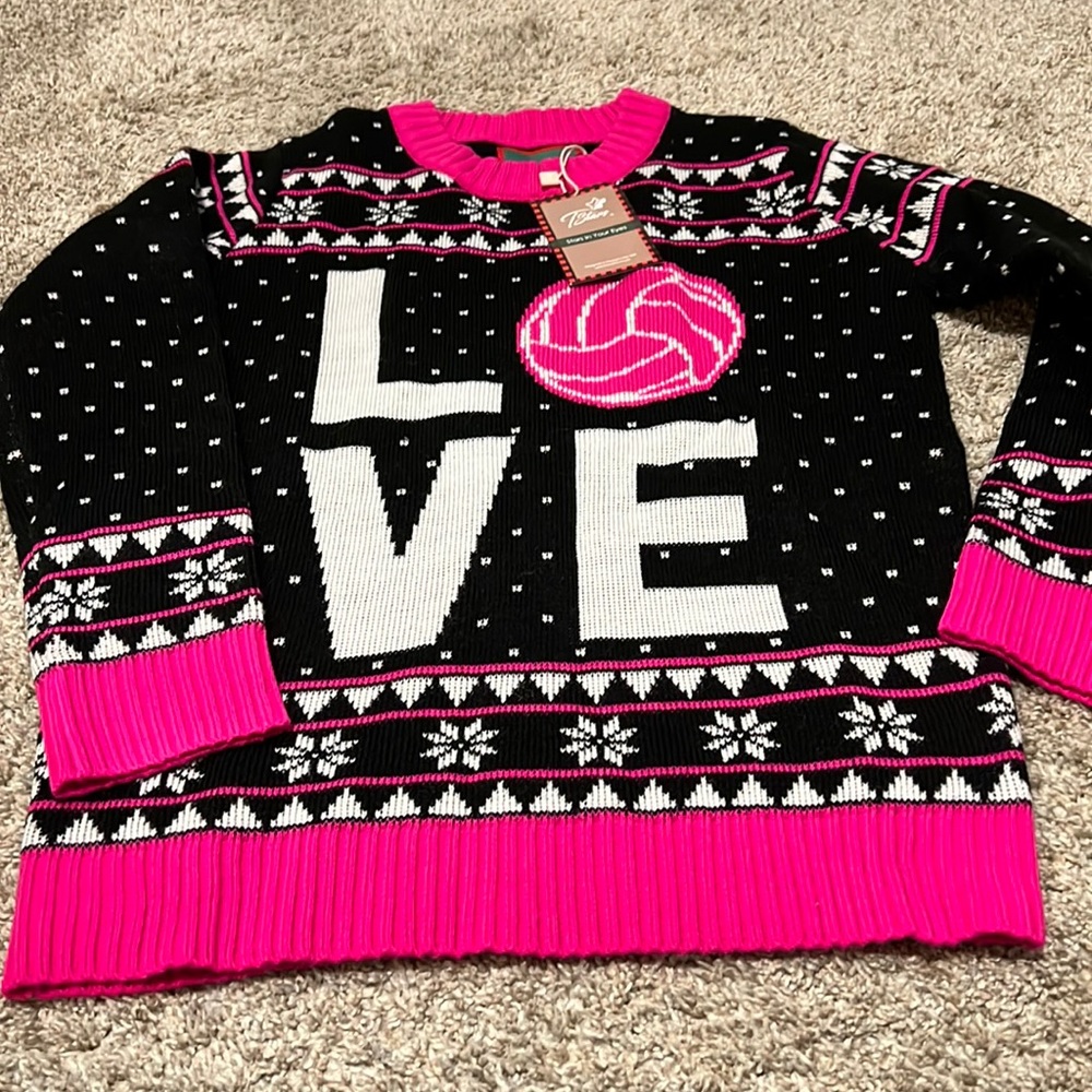NWT black and pink girls small volleyball sweater